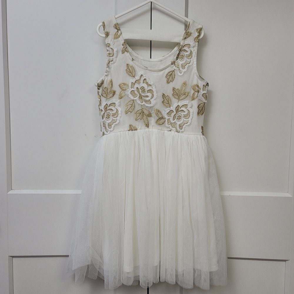 Lily Bleu girls dress with tulle skirt and gold accent flowers, 10 - Picture 6 of 6